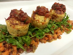 Turkey Meatloaf Provencal with Sweet Potato Hash and Arugula Salad